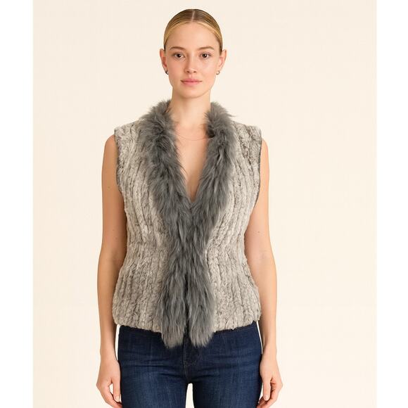What Goes Around Comes Around Rabbit Fur Vest Small Grey - Picture 1 of 9